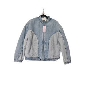 Wild Fable Light Denim Jean Jacket Coat Adult XXS NWT Lined 2 Toned Zip Up